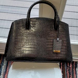 Lacucci Leather Croc Handbag in Charcoal